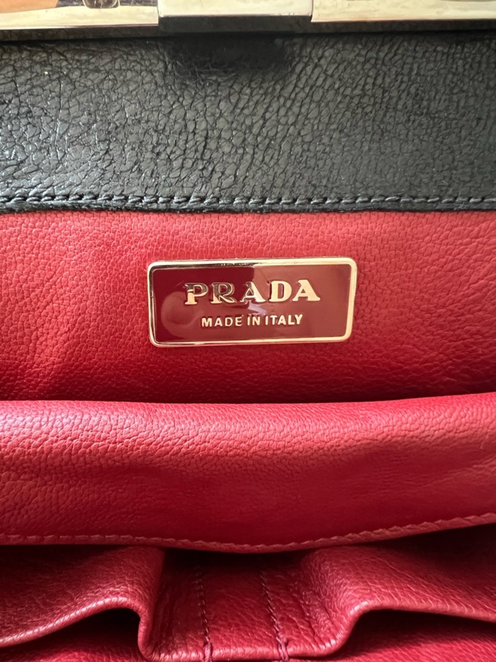 PRADA Black and Red Rose Floral Top Handle Bag Clochette Keys Silver Hardware - Picture 13 of 16